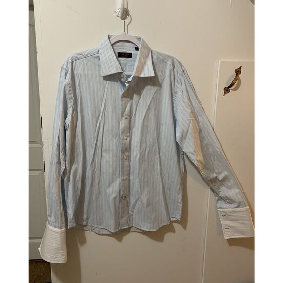 Takumi Japan Shirt Mens Large Dress Oxford Button‎ Up Suit French Cuff Stripe - Picture 1 of 12